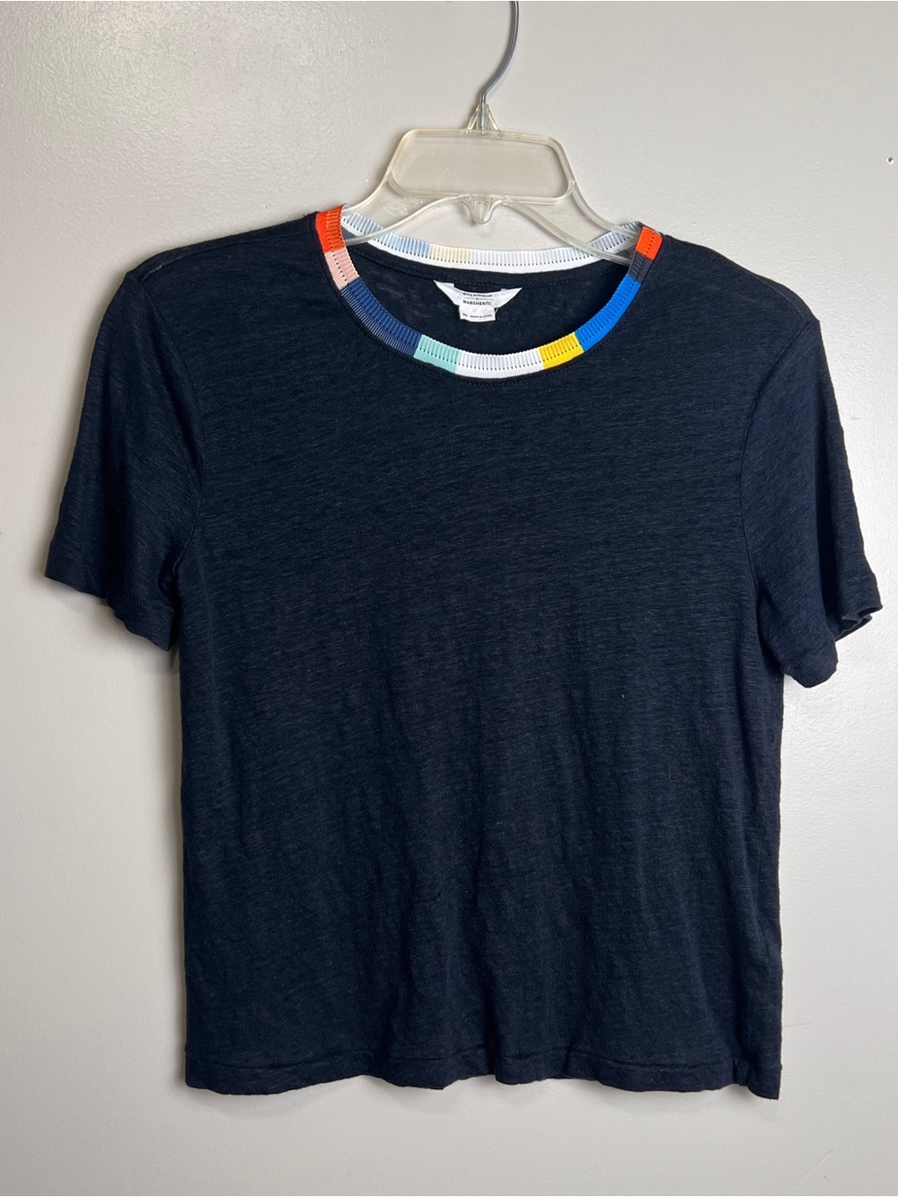 Splendid x Margherita Black Linen Tee, Colorblock Trim, Rainbow Knit Crewneck XS